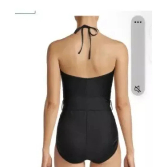 NEW Time and Tru Women's Chevron Halter One Piece Swimsuit With Belt Black Sz M - Picture 4 of 9